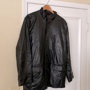 Black leather jacket.